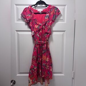 Flying Tomato Hot Pink Floral Ruffle Wrap Midi Dress